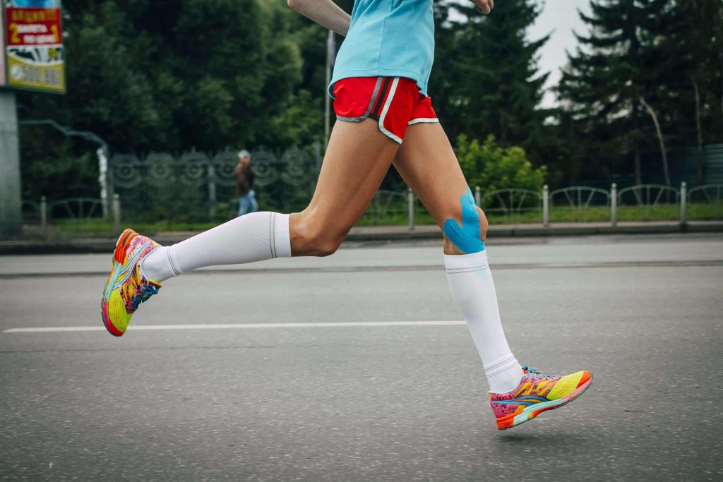 Kinesiology tape applied for pain relief