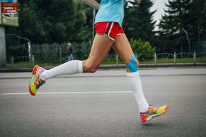 Kinesiology tape applied for pain relief
