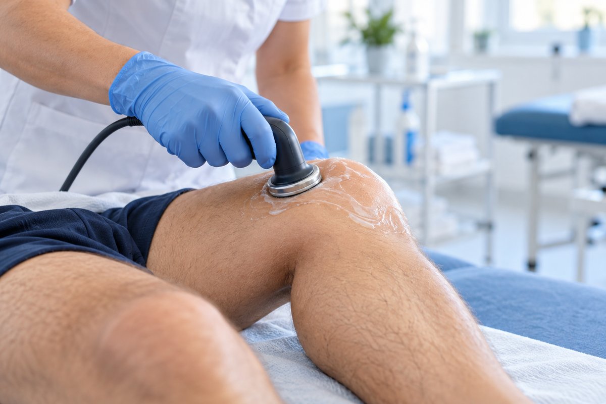 TECAR therapy electrode being used on a patient's knee
