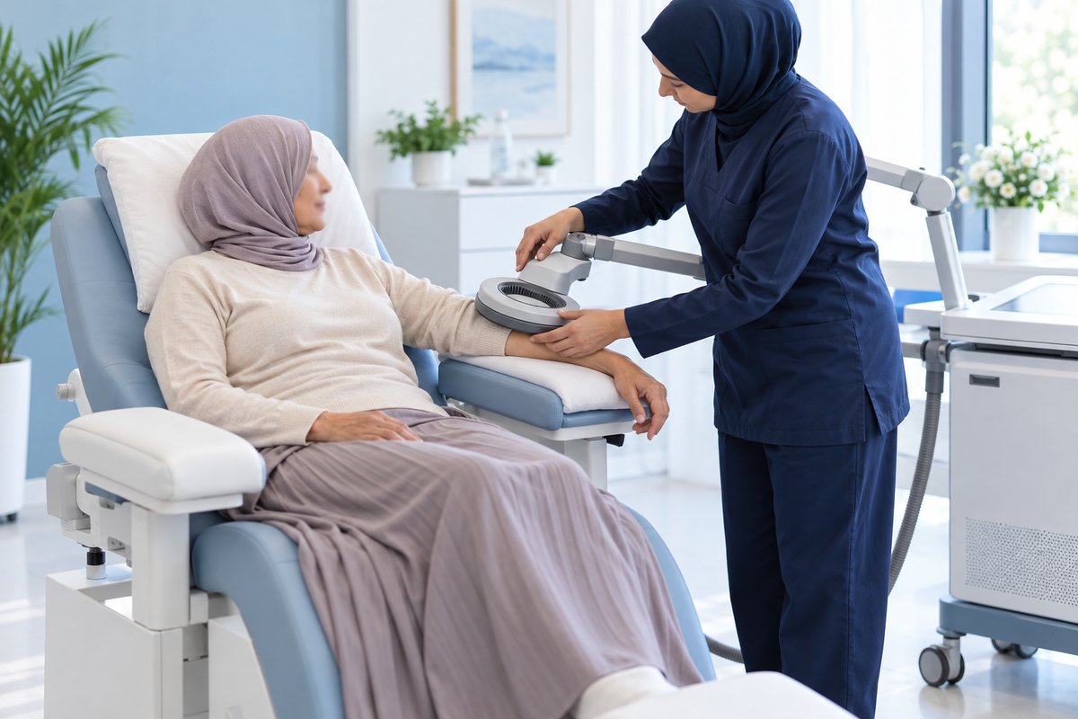 Patient relaxing during an EMTT therapy session