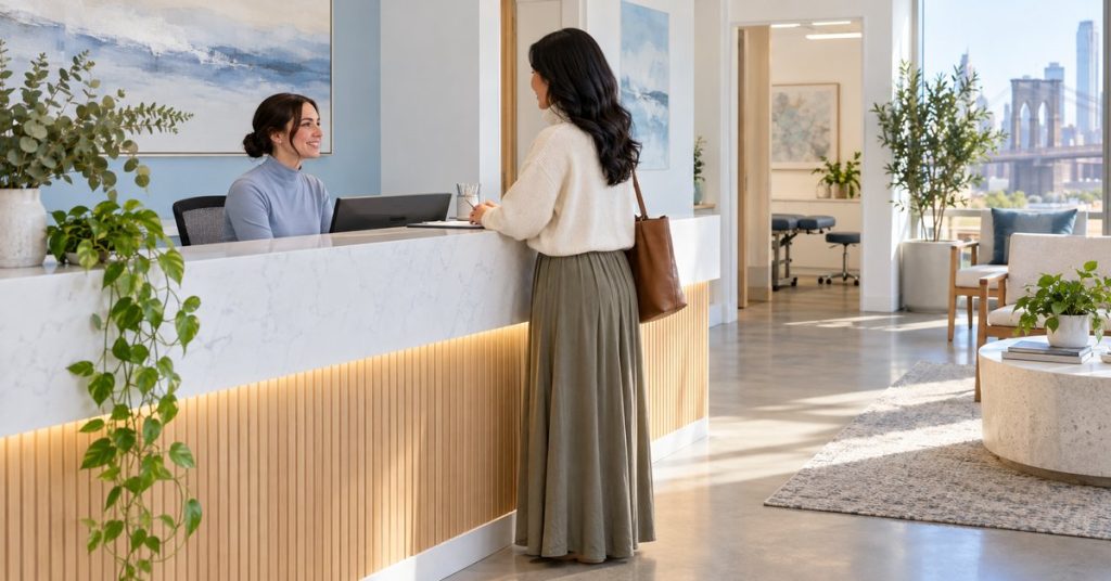 Patient checking in at a Brooklyn pain specialist clinic