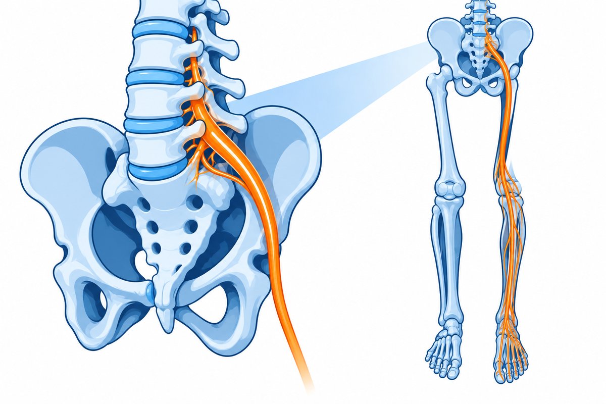 Illustration of laser therapy along the sciatic nerve